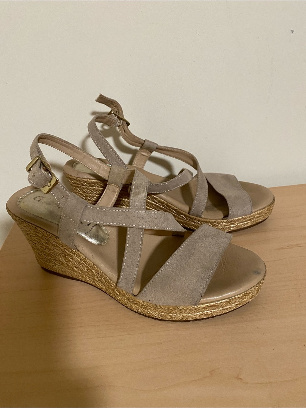 Women's Taupe Wedge Sandals - Suede Strappy Espadrille made in Italy
